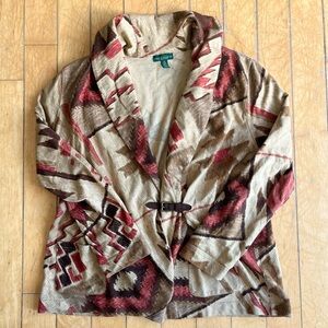 Ralph Lauren LRL Boho Western Pattern Southwestern Knit Buckle Cardigan Size 1X